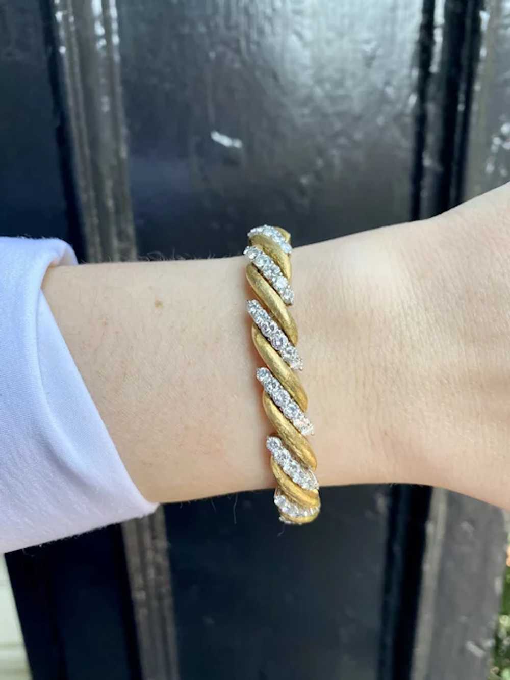 18K Yellow and White Gold Diamond Bracelet - image 7