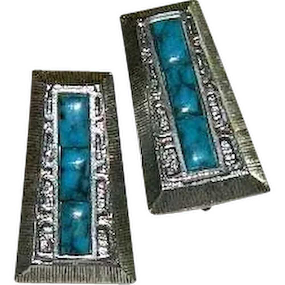 Rare! Whiting & Davis Faux Turquoise Egyptian Rev… - image 1