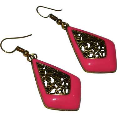 Hot Pink Filigree Dangler Earrings for Pierced Ear