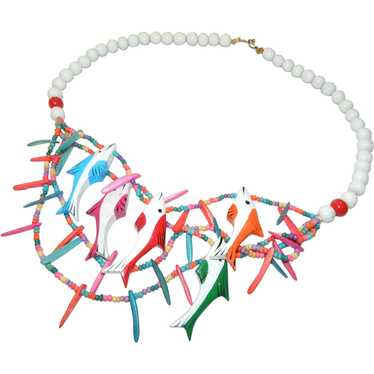 Fantastic Colorful Fish Necklace Hand Carved and … - image 1