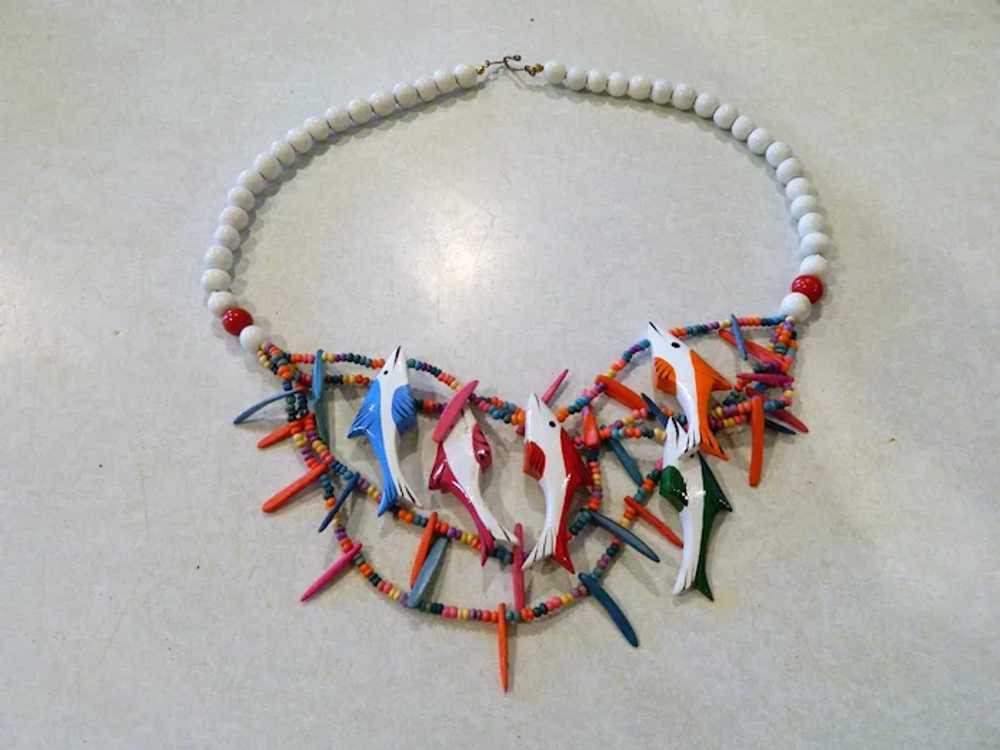 Fantastic Colorful Fish Necklace Hand Carved and … - image 2