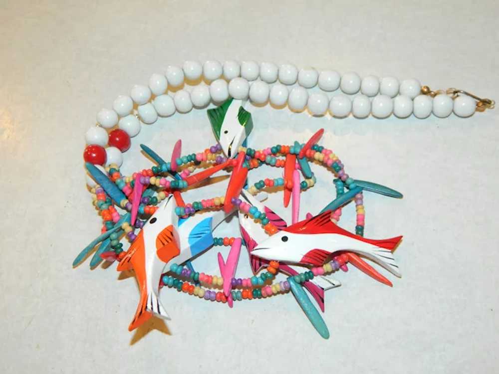 Fantastic Colorful Fish Necklace Hand Carved and … - image 4