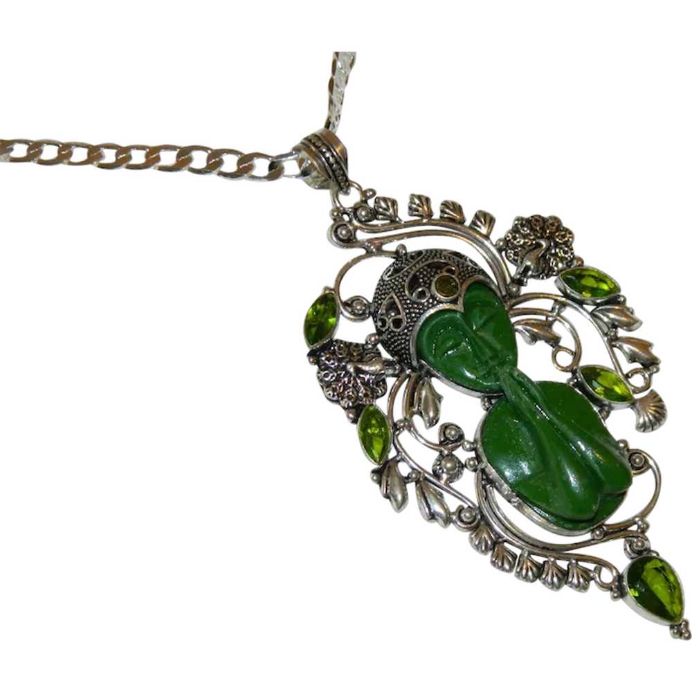 Massive Green Goddess Silver Pendant on Silver Fi… - image 1