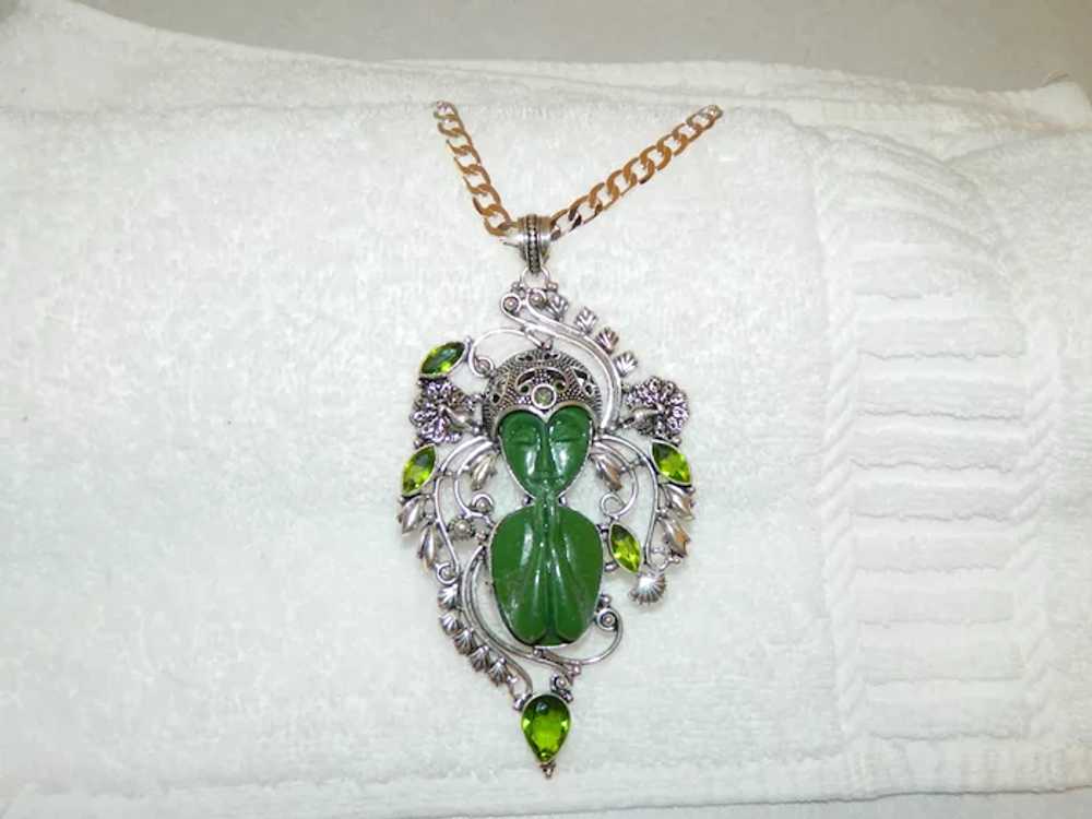 Massive Green Goddess Silver Pendant on Silver Fi… - image 2