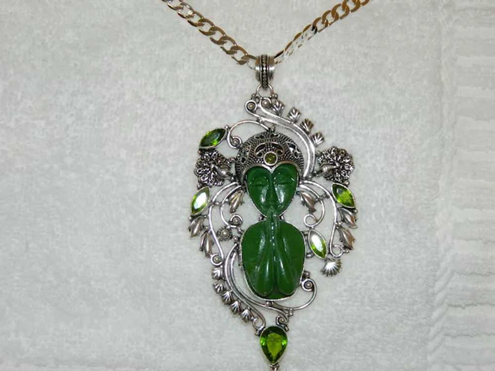 Massive Green Goddess Silver Pendant on Silver Fi… - image 3