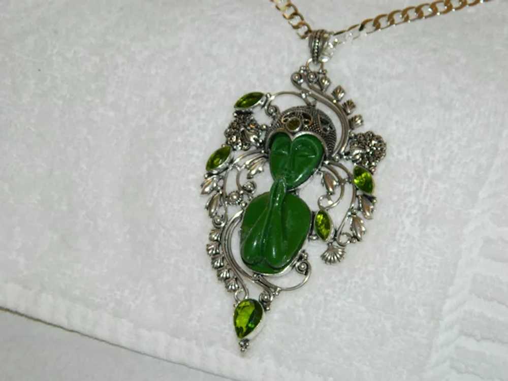 Massive Green Goddess Silver Pendant on Silver Fi… - image 4