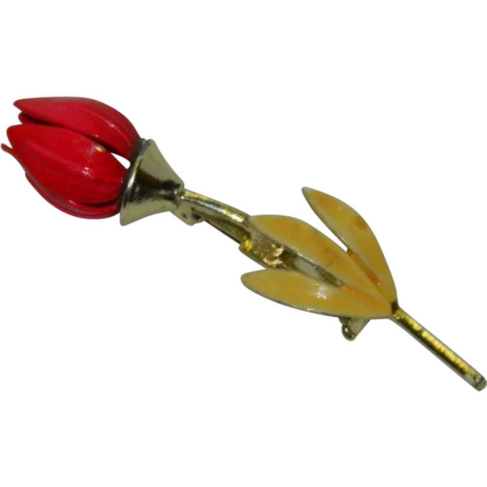 Single Stem Red Tulip Brooch - image 1