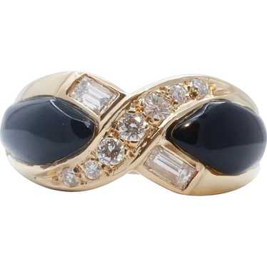 Vintage Diamonds Black Onyx 18K Yellow Gold Ring - image 1