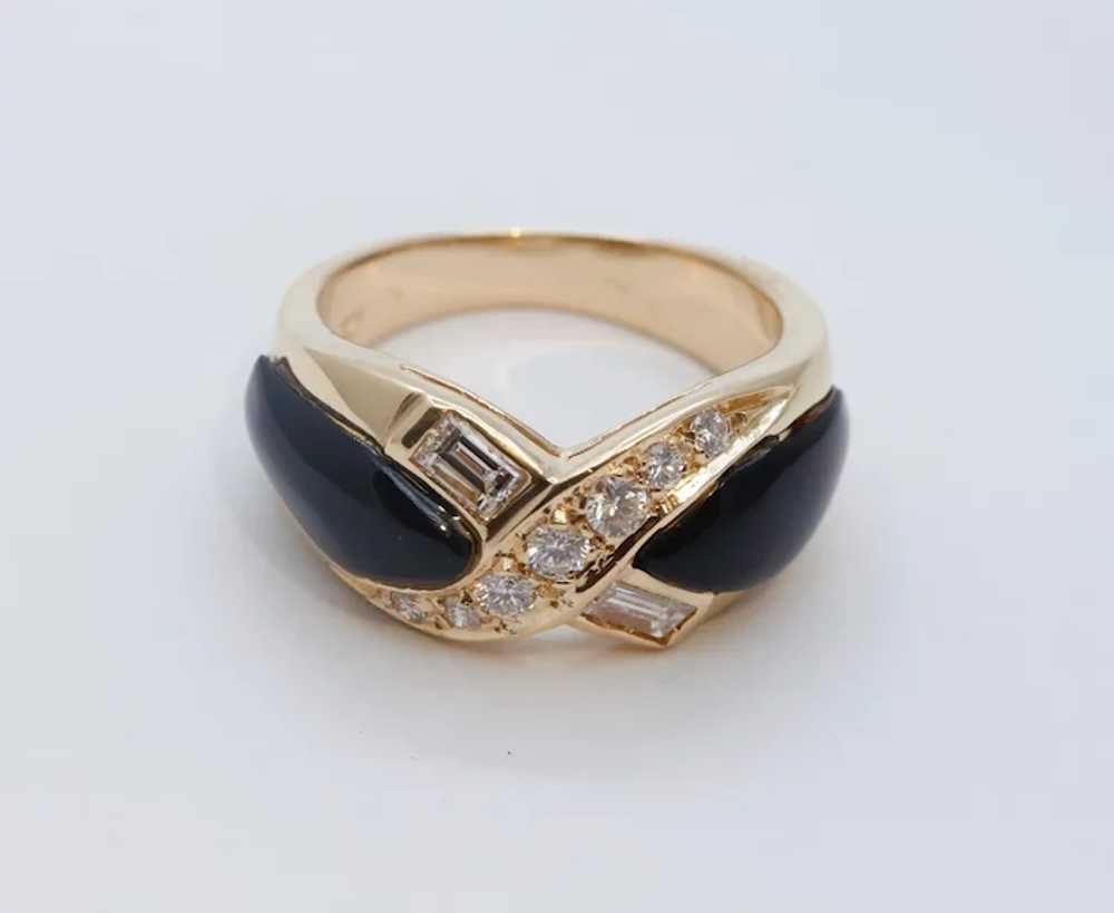 Vintage Diamonds Black Onyx 18K Yellow Gold Ring - image 2