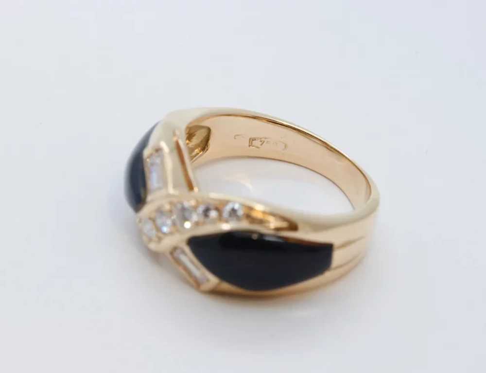Vintage Diamonds Black Onyx 18K Yellow Gold Ring - image 4
