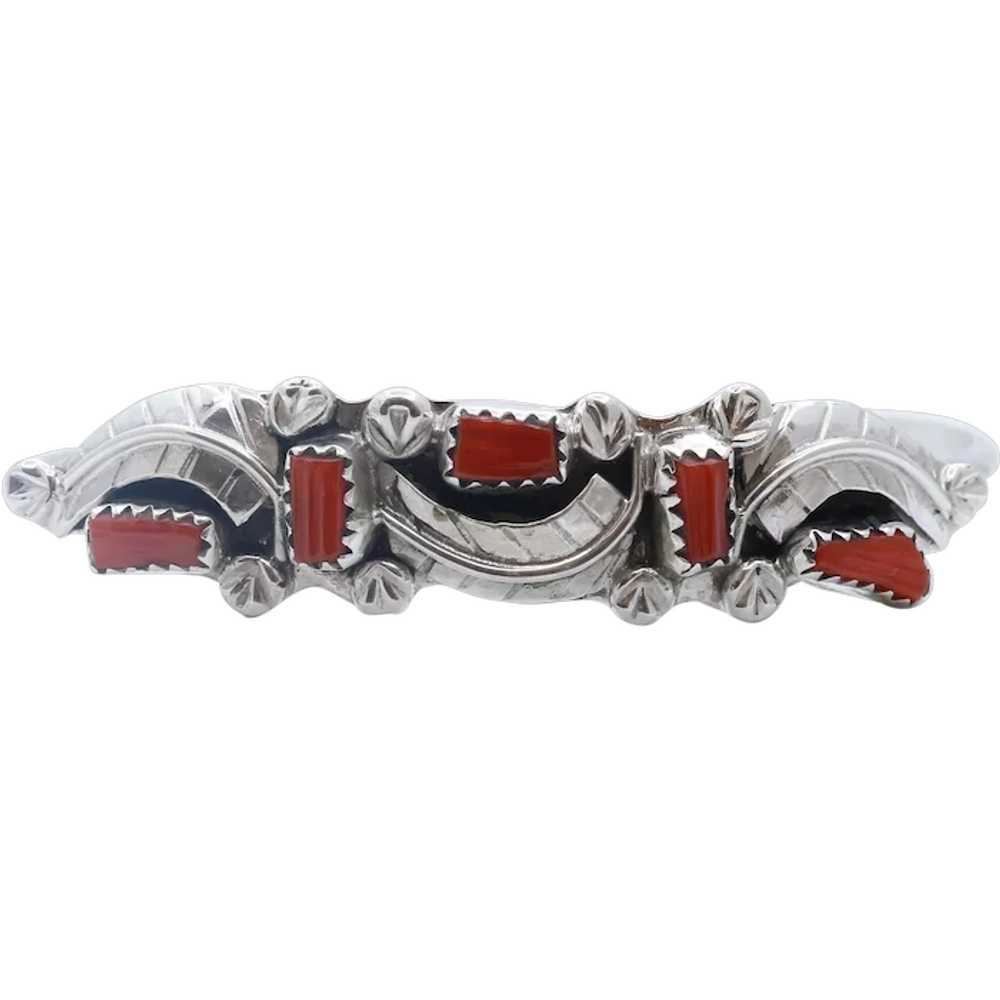 Handmade Sterling Silver and Coral Cuff Bracelet - image 1