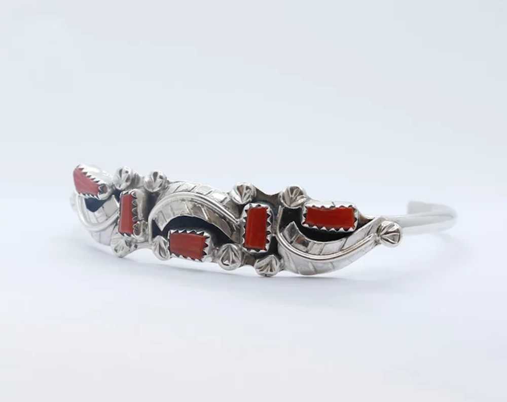 Handmade Sterling Silver and Coral Cuff Bracelet - image 2