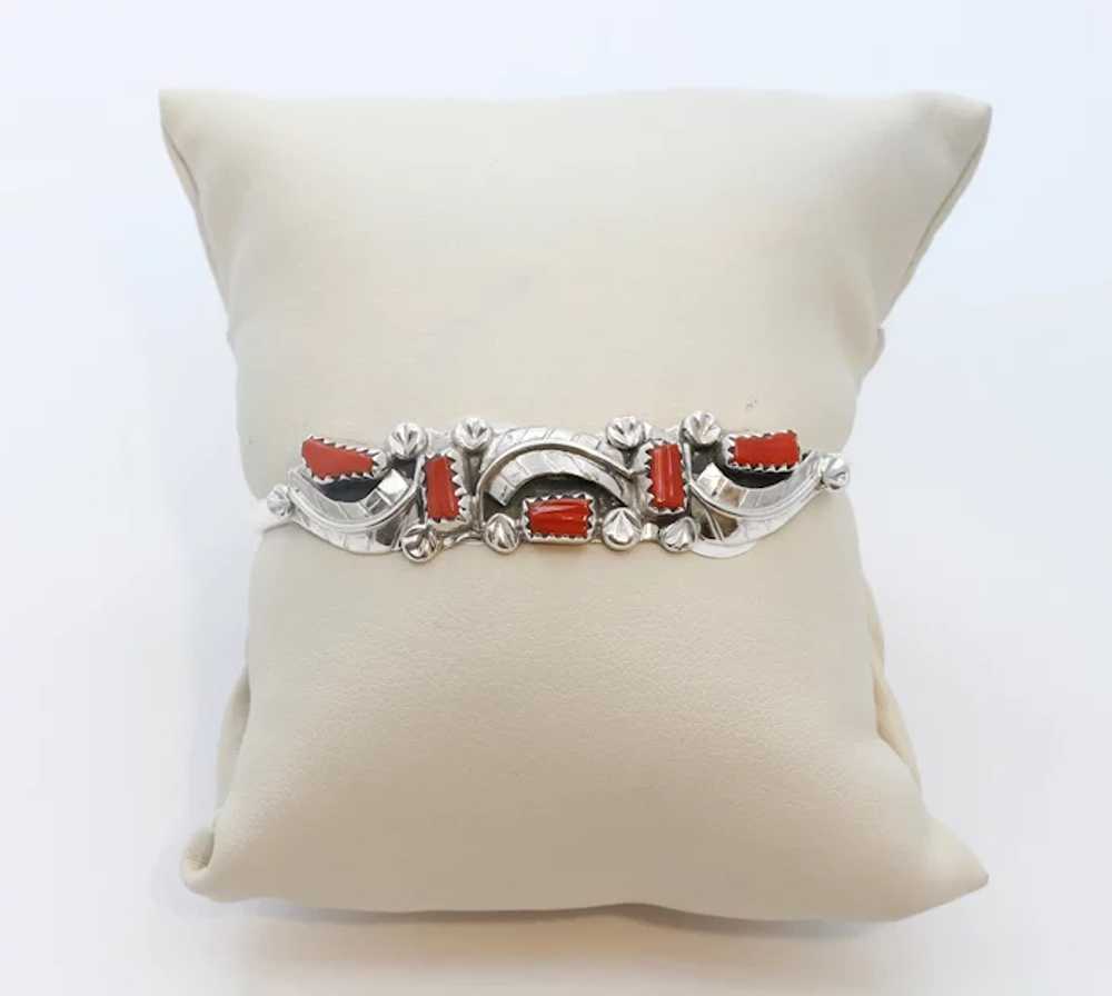 Handmade Sterling Silver and Coral Cuff Bracelet - image 3