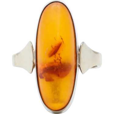 Art Deco Natural Amber 9K Yellow Gold Ring