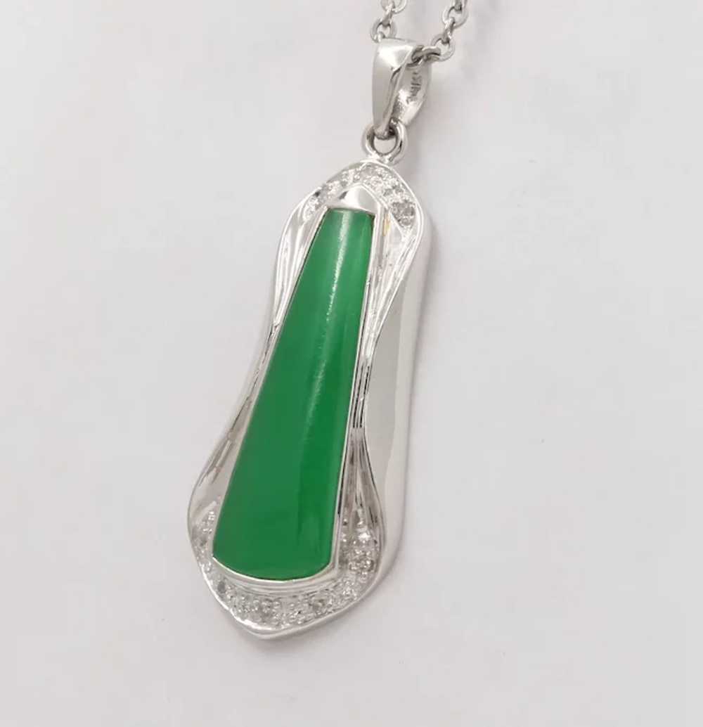 Vintage Trapezoid  shape Jadeite Jade 14K White G… - image 2