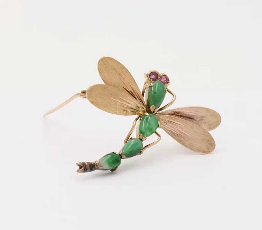 Vintage Dragonfly Jade Tourmalines 14K Yellow Gol… - image 2