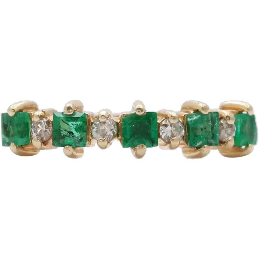 Vintage Emerald Diamonds 14K Yellow Gold Ring Band - image 1