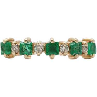 Vintage Emerald Diamonds 14K Yellow Gold Ring Band - image 1