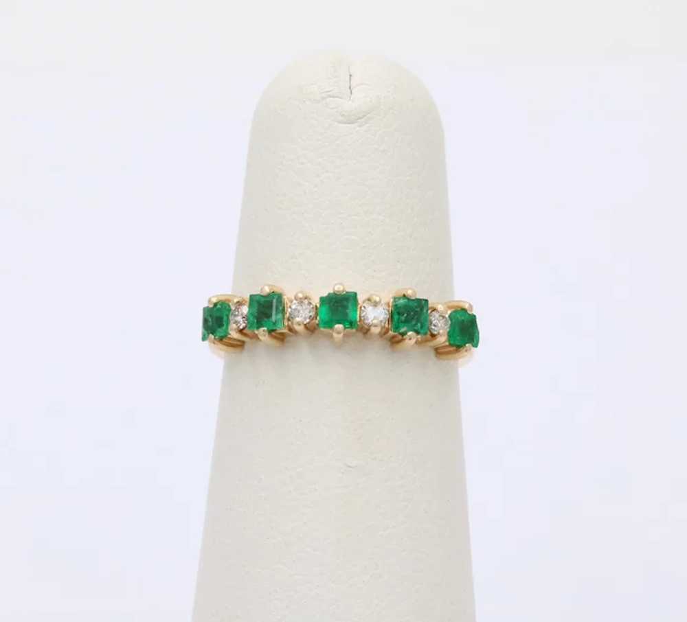 Vintage Emerald Diamonds 14K Yellow Gold Ring Band - image 2