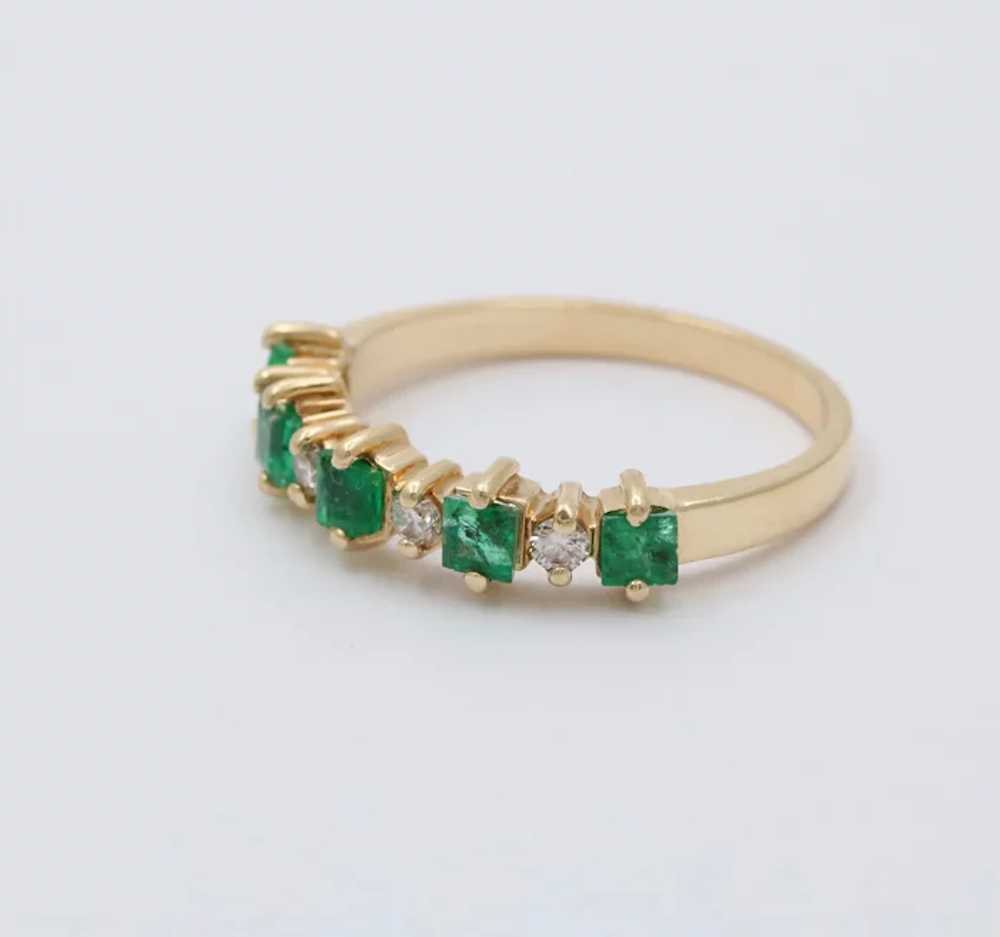 Vintage Emerald Diamonds 14K Yellow Gold Ring Band - image 3