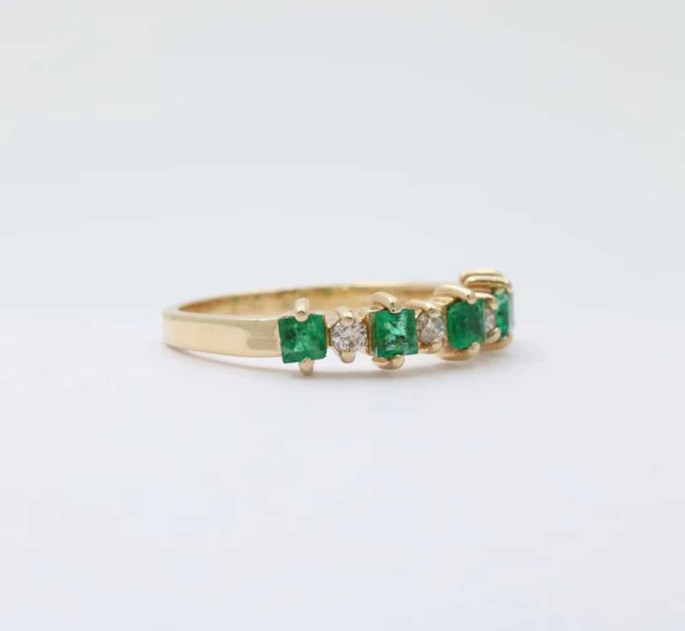 Vintage Emerald Diamonds 14K Yellow Gold Ring Band - image 4