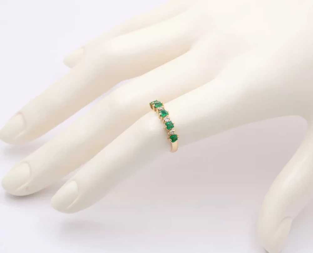 Vintage Emerald Diamonds 14K Yellow Gold Ring Band - image 5