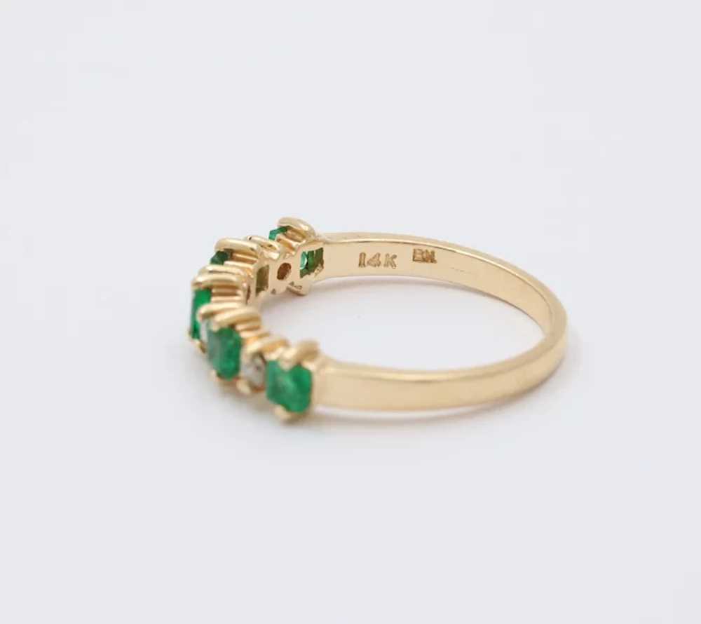 Vintage Emerald Diamonds 14K Yellow Gold Ring Band - image 6