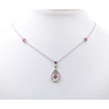 Elegant 18K White Gold TearDrop Diamond & Ruby Pe… - image 1