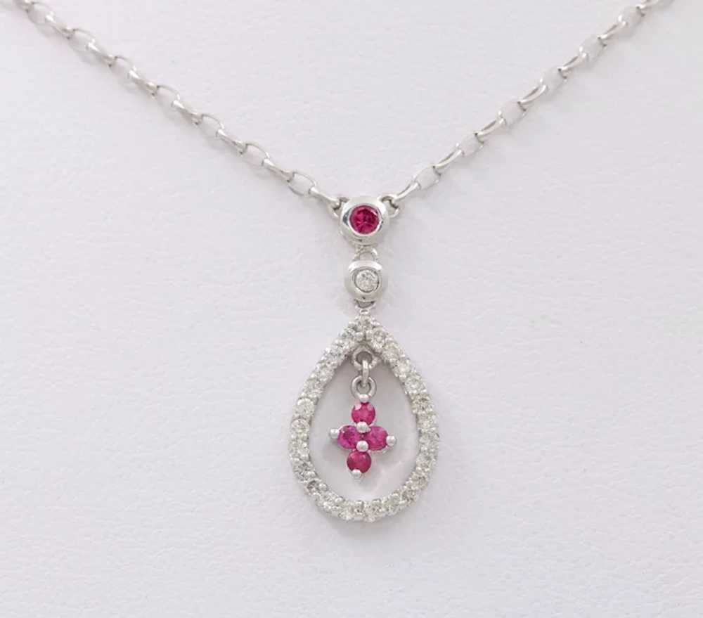 Elegant 18K White Gold TearDrop Diamond & Ruby Pe… - image 2