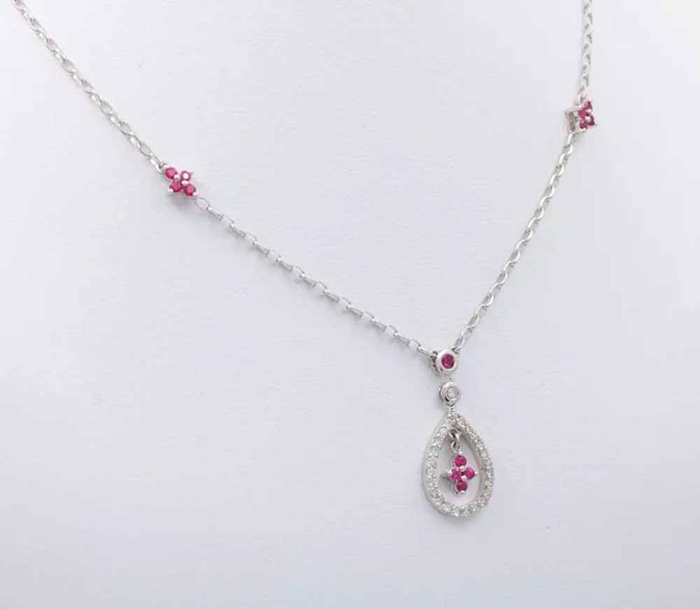 Elegant 18K White Gold TearDrop Diamond & Ruby Pe… - image 3