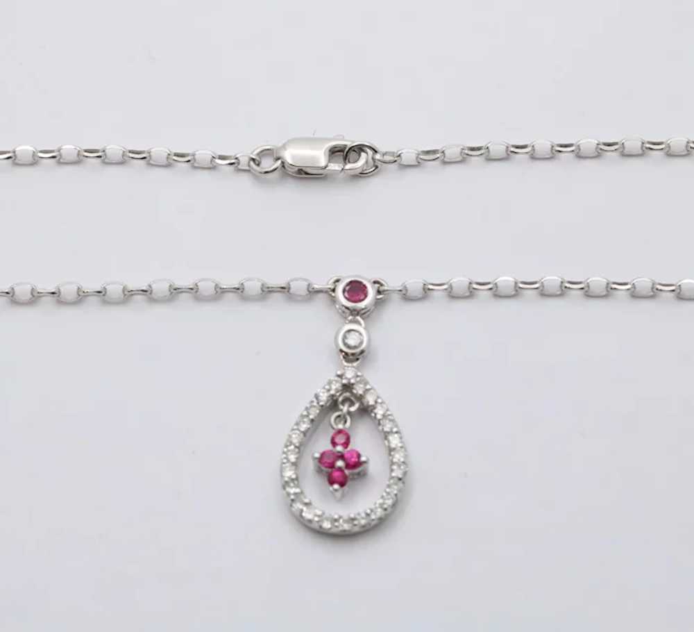 Elegant 18K White Gold TearDrop Diamond & Ruby Pe… - image 4