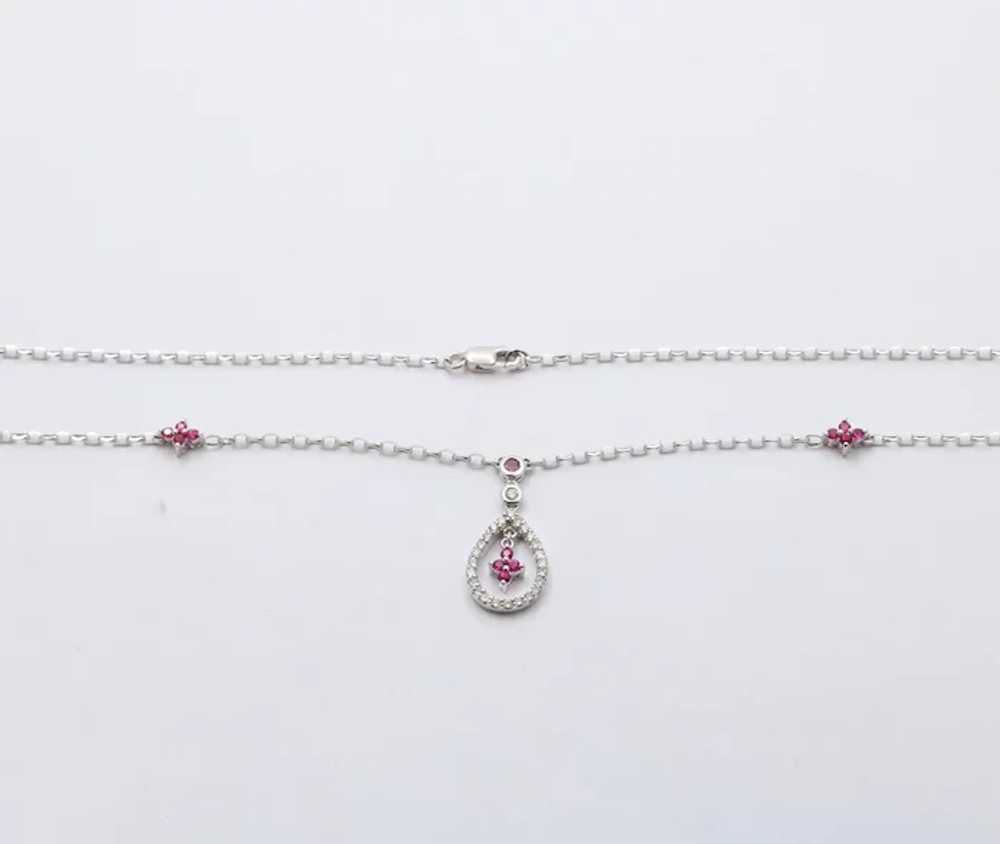 Elegant 18K White Gold TearDrop Diamond & Ruby Pe… - image 5