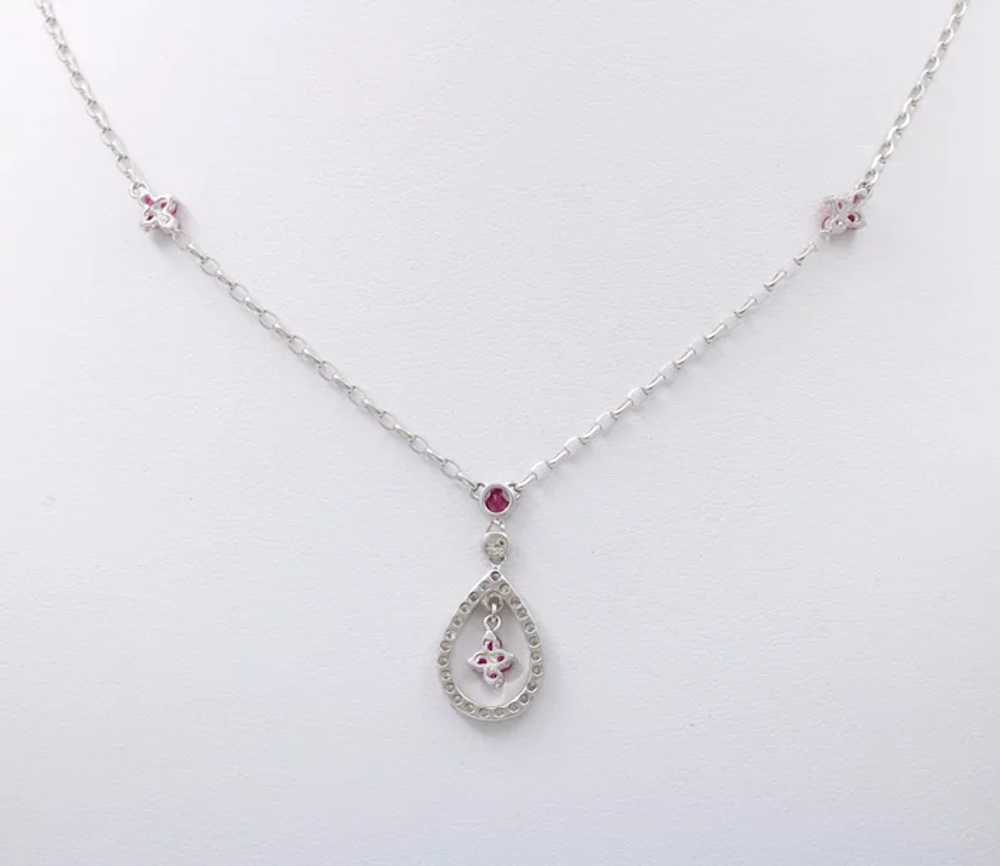 Elegant 18K White Gold TearDrop Diamond & Ruby Pe… - image 7