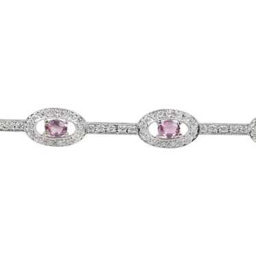 Vintage 18K White Gold Pink Sapphire Diamond Brac… - image 1