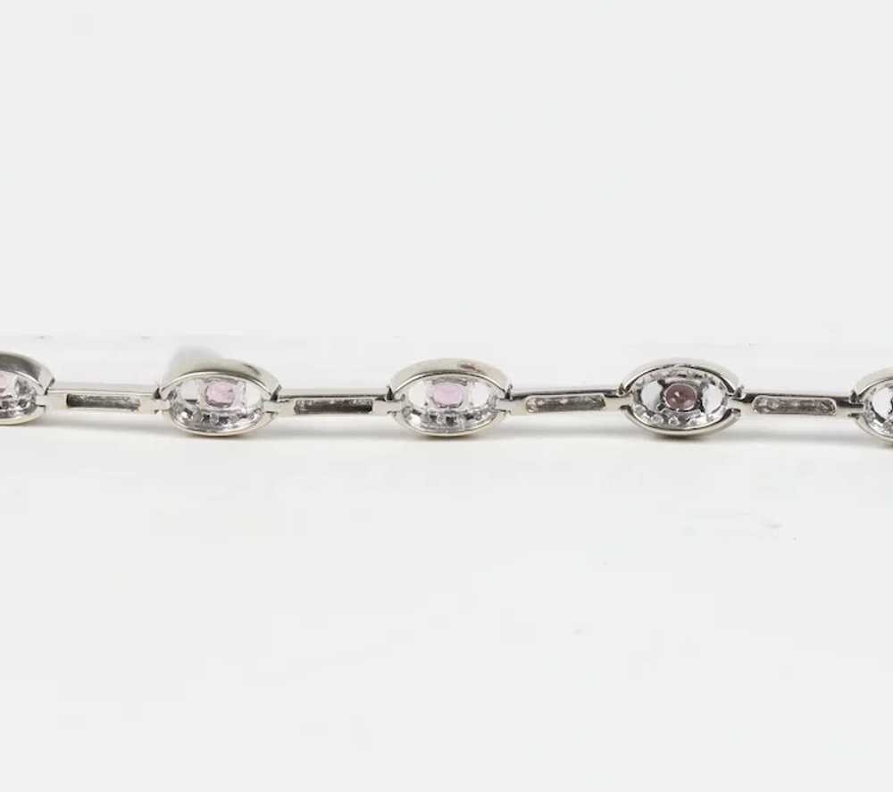 Vintage 18K White Gold Pink Sapphire Diamond Brac… - image 3