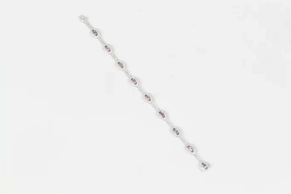 Vintage 18K White Gold Pink Sapphire Diamond Brac… - image 4