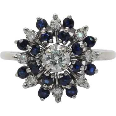 Vintage 14K White Gold Starburst Sapphire Diamond… - image 1