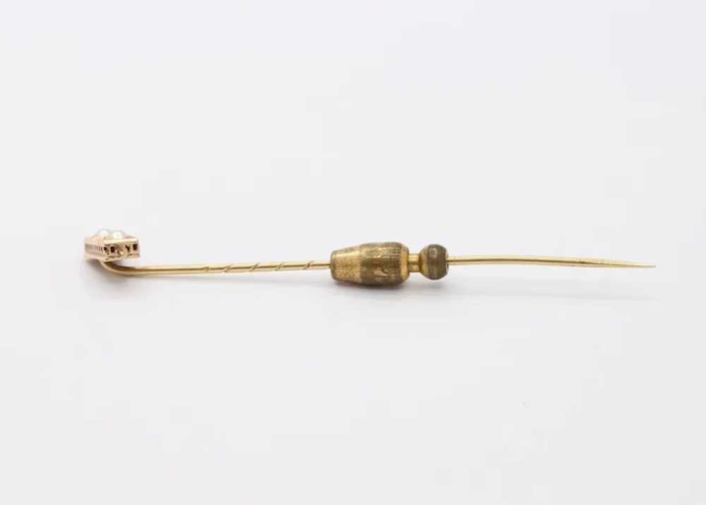 Vintage 14K Yellow Gold Pearl Stick Pin - image 2