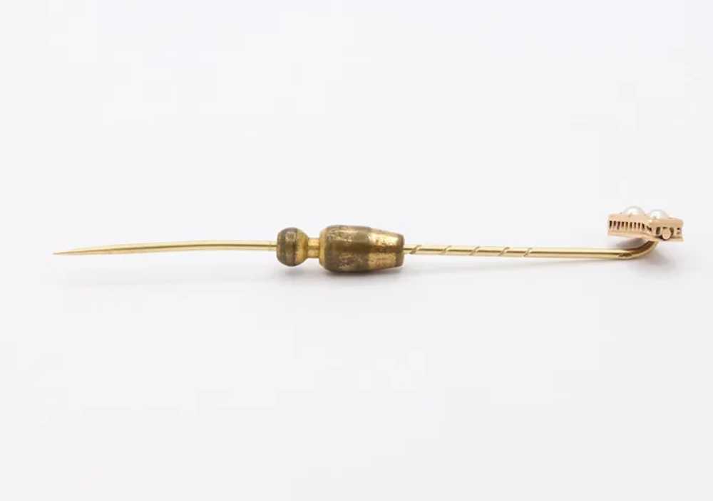 Vintage 14K Yellow Gold Pearl Stick Pin - image 3