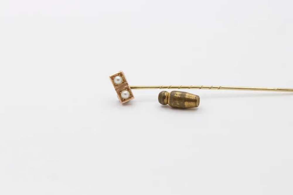 Vintage 14K Yellow Gold Pearl Stick Pin - image 4
