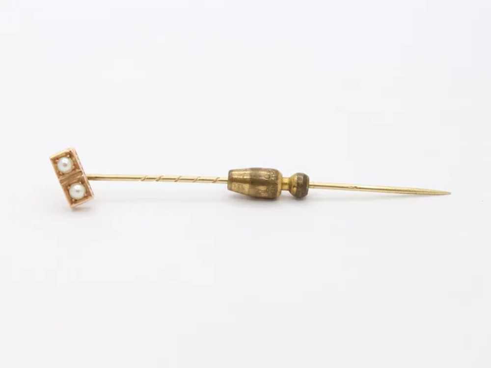 Vintage 14K Yellow Gold Pearl Stick Pin - image 5