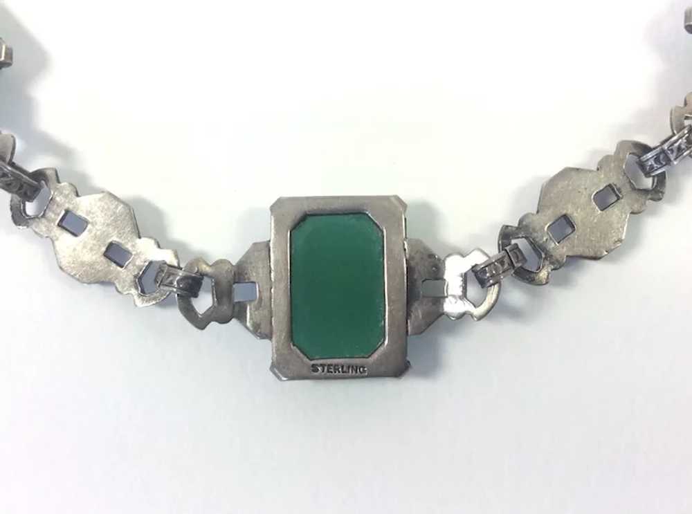 Art Deco Sterling Chrysoprase Bracelet with Marca… - image 3