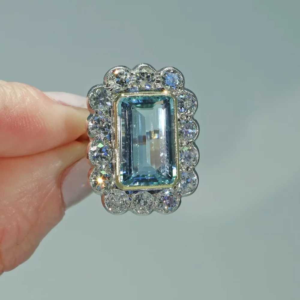 Vintage Art Deco Aquamarine Diamond Cluster Ring … - image 10