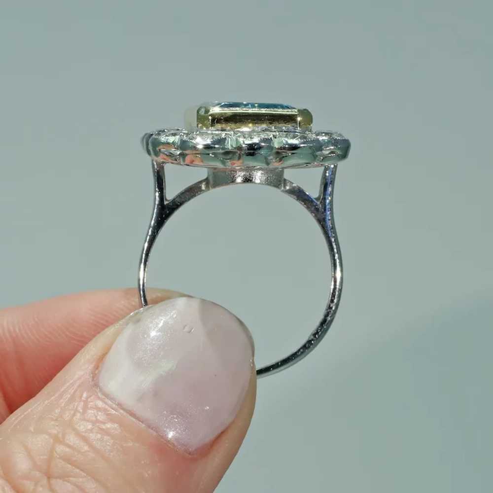 Vintage Art Deco Aquamarine Diamond Cluster Ring … - image 11