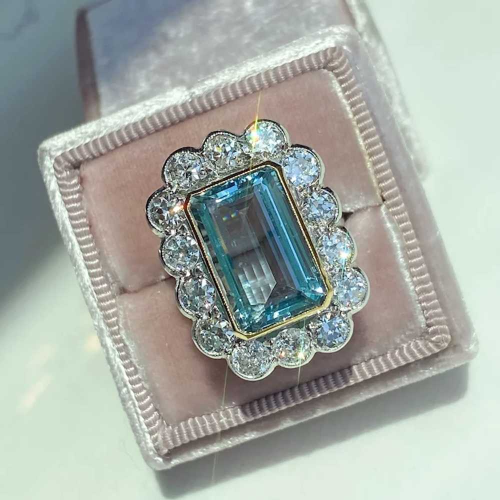 Vintage Art Deco Aquamarine Diamond Cluster Ring … - image 12