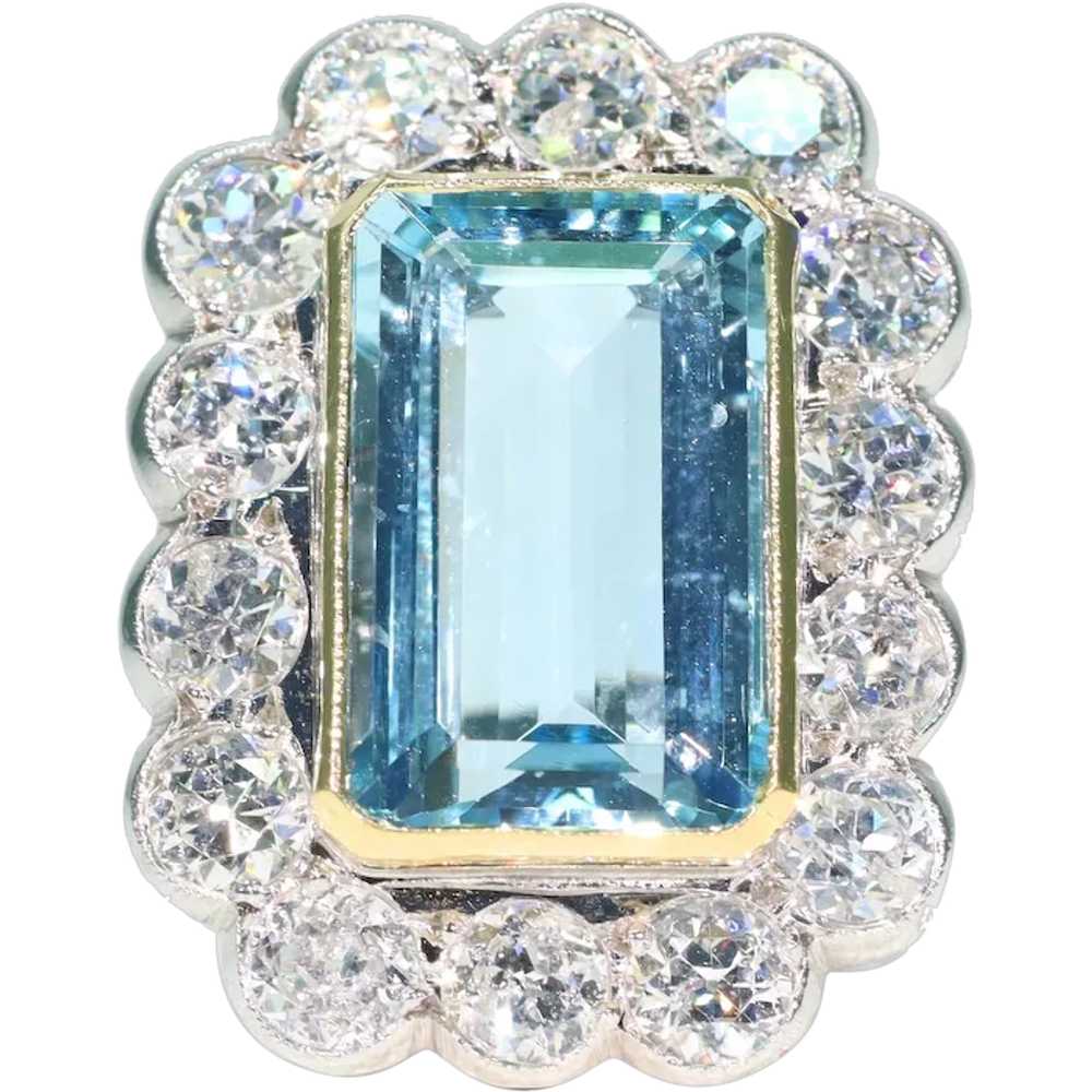 Vintage Art Deco Aquamarine Diamond Cluster Ring … - image 1