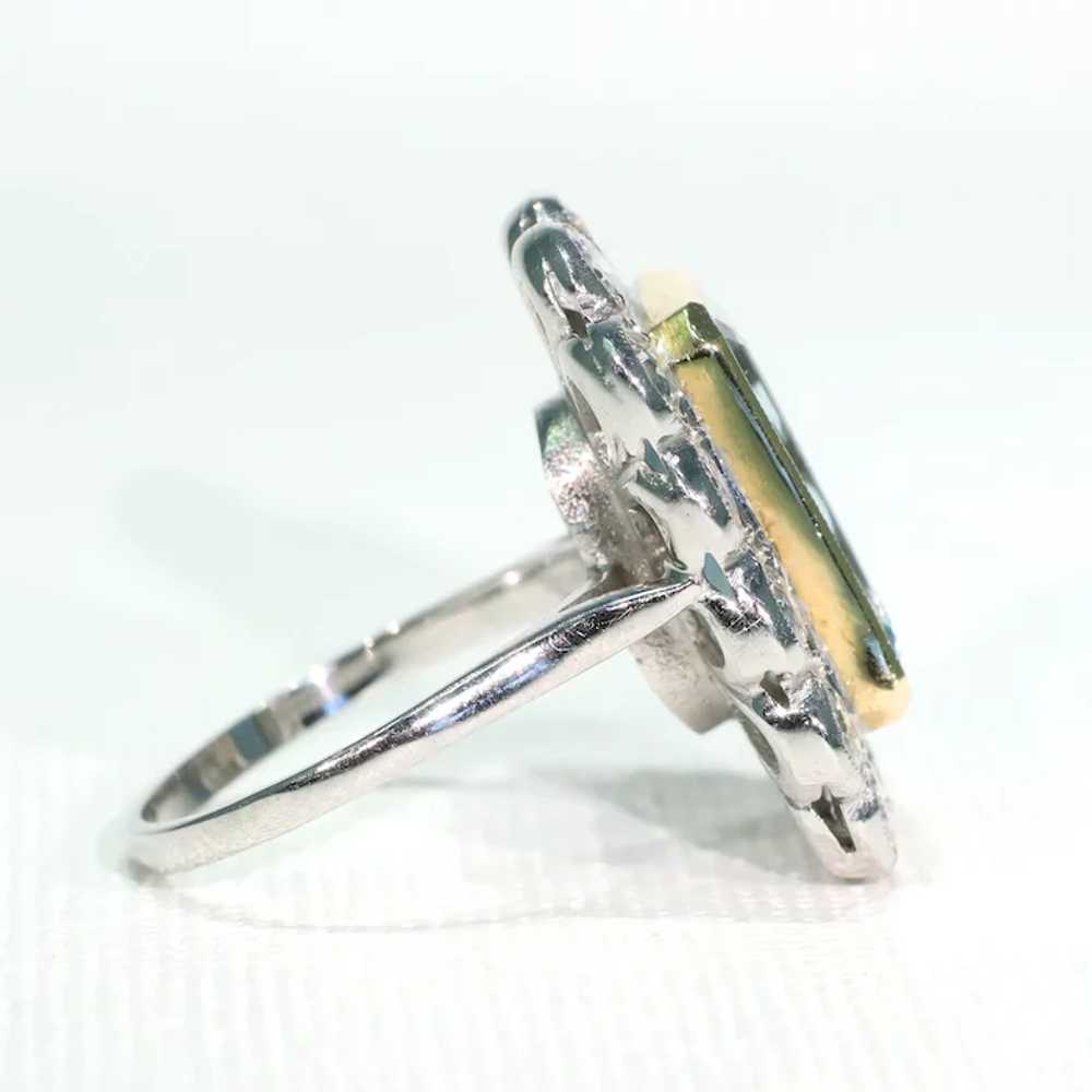 Vintage Art Deco Aquamarine Diamond Cluster Ring … - image 2