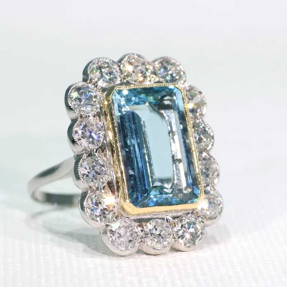 Vintage Art Deco Aquamarine Diamond Cluster Ring … - image 5