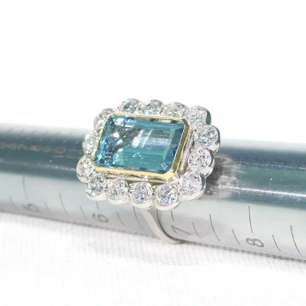 Vintage Art Deco Aquamarine Diamond Cluster Ring … - image 7