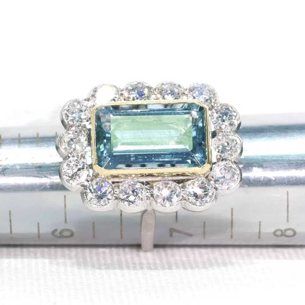 Vintage Art Deco Aquamarine Diamond Cluster Ring … - image 8